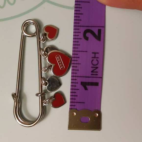 Coach Heart Safety Pin Bag Charm in red and silver - Picture 3 of 3